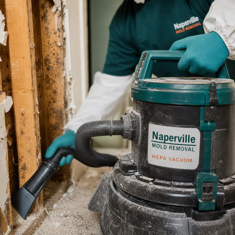 HEPA vacuum cleaning exposed wood framing after drywall removal